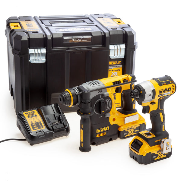 Dewalt Dewalt DCK2532P2 18V XR SDS Plus Hammer & Impact Driver Twin Pack (2 x 5.0Ah Batteries) in TSTAK Box DCK2532P2