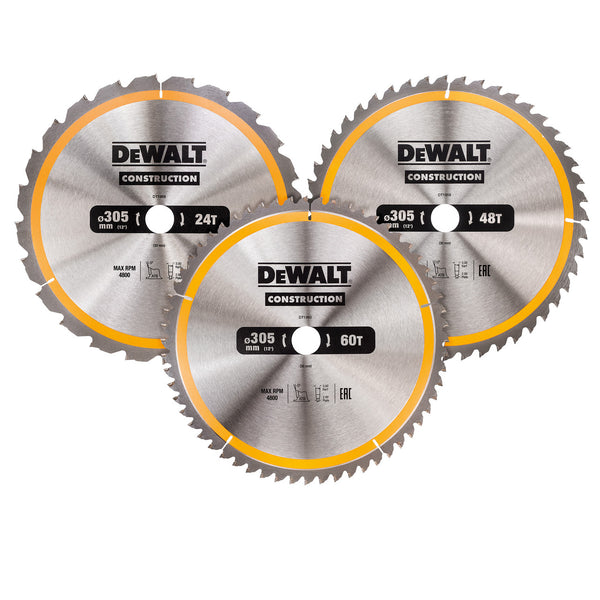 Dewalt Dewalt DT1964 Construction Circular Saw Blade Triple Pack 305 x 30mm x 24T, 48T & 60T (3 Pack) DT1964-QZ