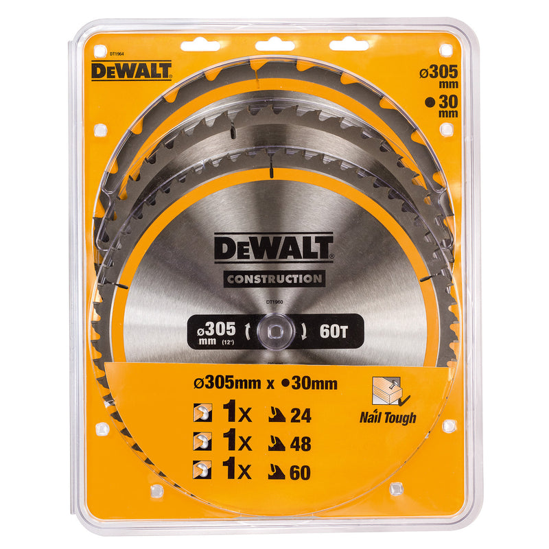 Dewalt Dewalt DT1964 Construction Circular Saw Blade Triple Pack 305 x 30mm x 24T, 48T & 60T (3 Pack) DT1964-QZ