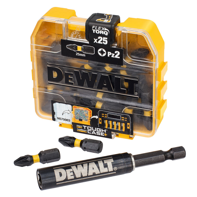 Dewalt Dewalt DT70564T Extreme FLEXTORQ PZ2 Screwdriver Bits 25mm + Drive Guide (Pack of 25) DT70564T-QZ