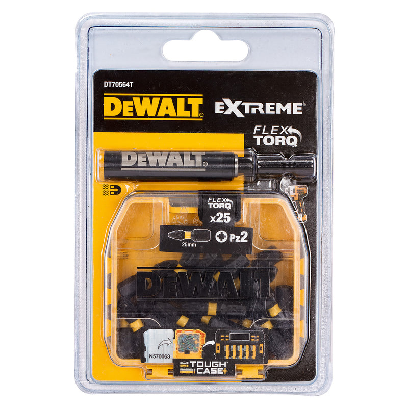 Dewalt Dewalt DT70564T Extreme FLEXTORQ PZ2 Screwdriver Bits 25mm + Drive Guide (Pack of 25) DT70564T-QZ