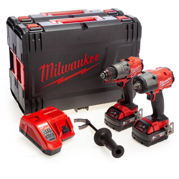 Milwaukee Milwaukee M18 FPP2F3-502X FUEL Combi Drill & Impact Wrench Twin Pack (2 x 5.0Ah Batteries) 4933492641