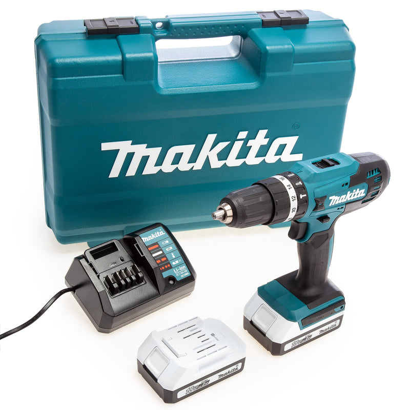 Makita Makita HP488DAEX1 18V G-Series Combi Drill (2 x 2.0Ah Batteries) with 74 Piece Accessory Set HP488DAEX1