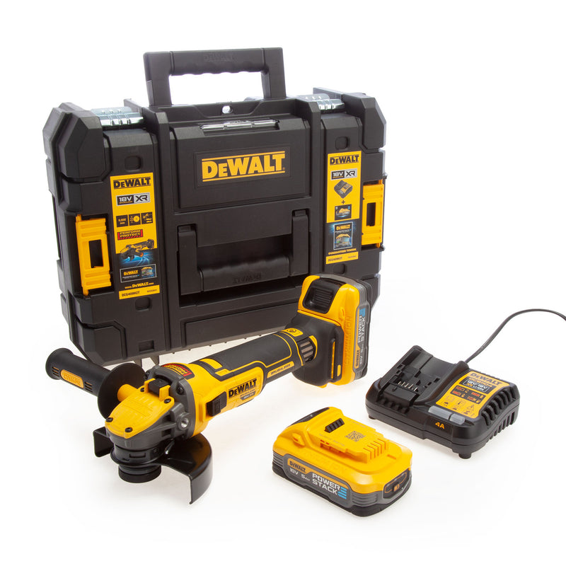 Dewalt Dewalt DCG409H2T 18V XR 5 inch/125mm Brushless Angle Grinder (2 x 5.0Ah Powerstack Batteries) DCG409H2T-GB