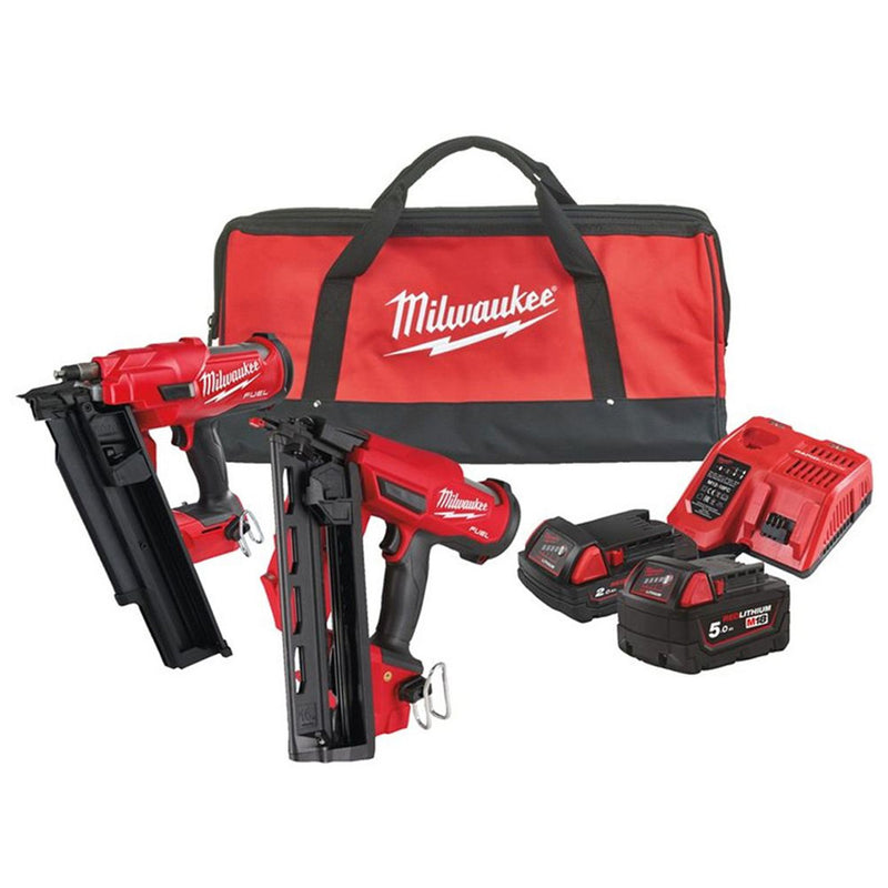 Milwaukee Milwaukee M18 FPP2BE-522B FUEL Framing/Finishing Nailer Twin Pack (1 x 5.0ah + 1 x 2.0Ah Batteries) 4933492429