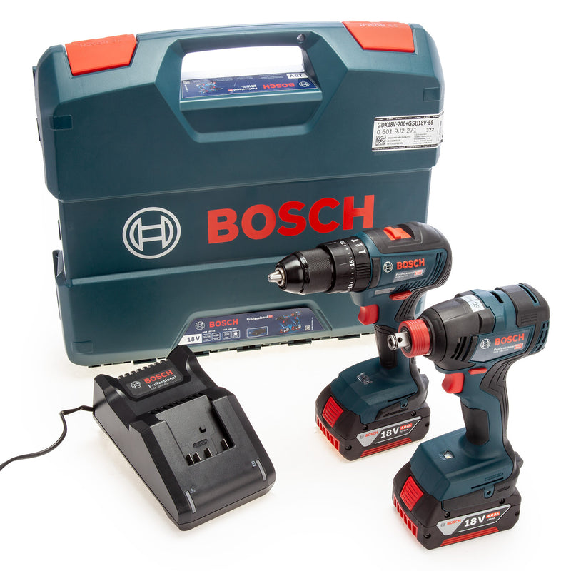 Bosch Bosch 06019J2271 18V Brushless Twin Pack - GSB 18V-55 + GDX 18V-200 (2 x 4.0Ah Batteries) 06019J2271