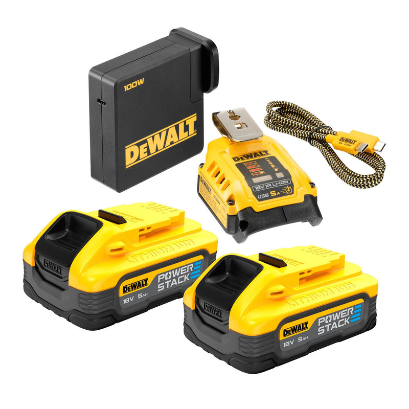 Dewalt Dewalt DCB094H2 Powerstack Charging Kit with USB Adaptor (2 x 5.0Ah Batteries) DCB094H2-GB