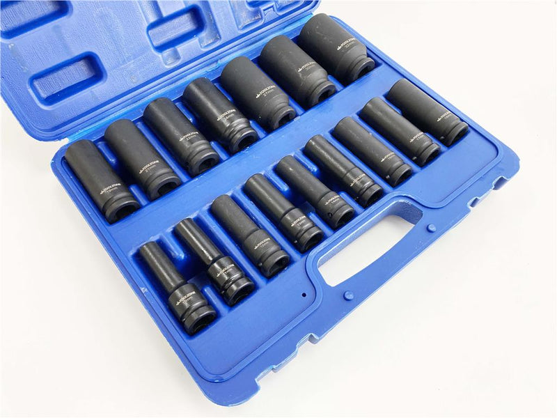 IMPACT DEEP SOCKET SET16PC 1/2" DRIVE METRIC LONG REACH 10-32MM RAIL SS244