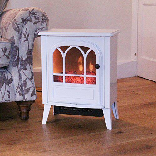 1800W White Electric Stove Fire Wood Flame Heater Living Room Log Burner Fan