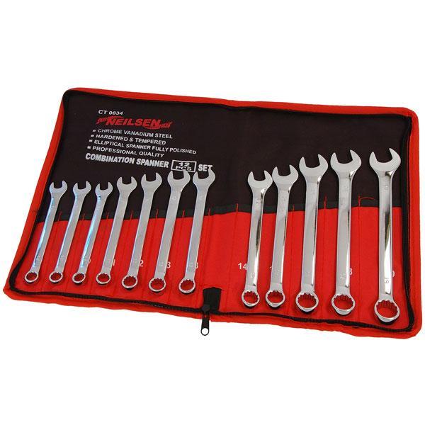 12PC SPANNER SET COMBINATION METRIC 10MM - 19MM RING OPEN ENDED CT0834 IN CASE