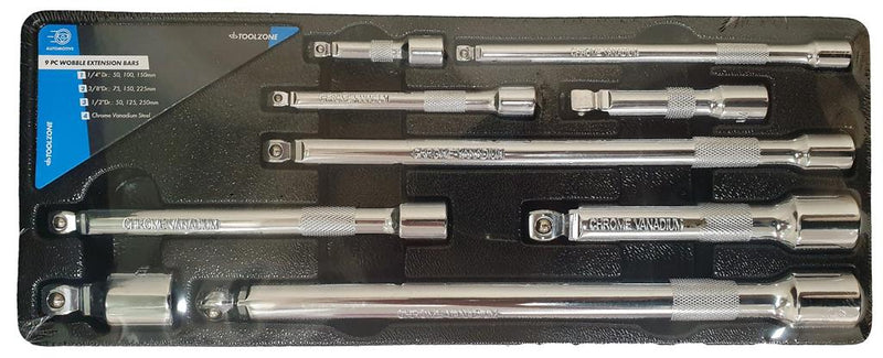 WOBBLE EXTENSION BAR SOCKET SET 9PC 3/8" 1/4" 1/2" DRIVE  RATCHET SET SS146